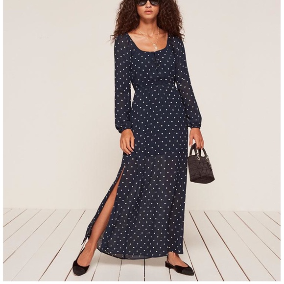 Reformation Dresses & Skirts - REFORMATION Augusta Dress Punto Polka Dot Navy XS